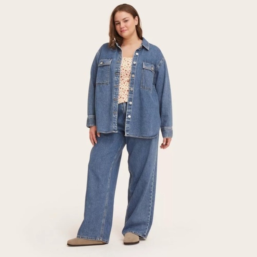 Parke x Target Women's M Medium LS Denim Shacket Med Wash Shirt Jean Jacket - Picture 11 of 11